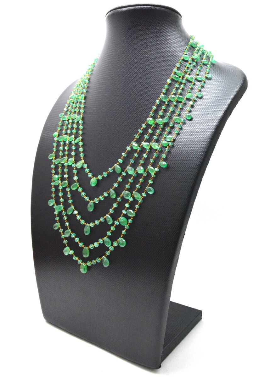 14k Solid Gold Necklace Studded With Natural Emerald Stone -3.50 - 4MM