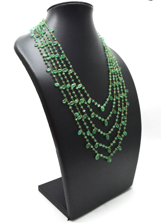 14k Solid Gold Necklace Studded With Natural Emerald Stone -3.50 - 4MM - view 3
