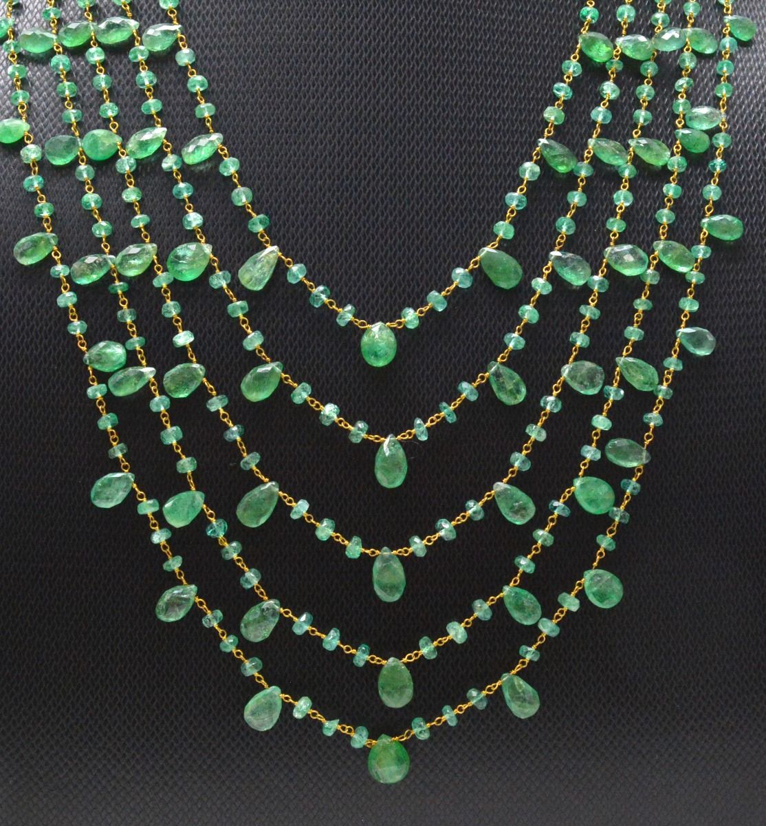 14k Solid Gold Necklace Studded With Natural Emerald Stone -3.50 - 4MM