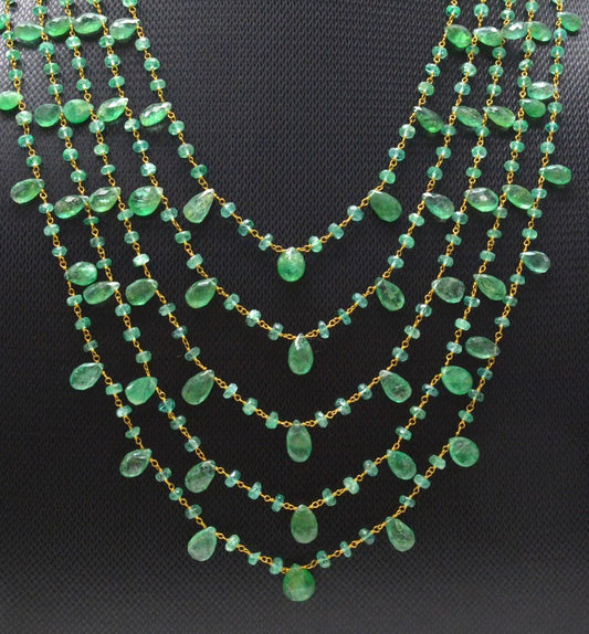 14k Solid Gold Necklace Studded With Natural Emerald Stone -3.50 - 4MM , SGGRC-172 - view 3
