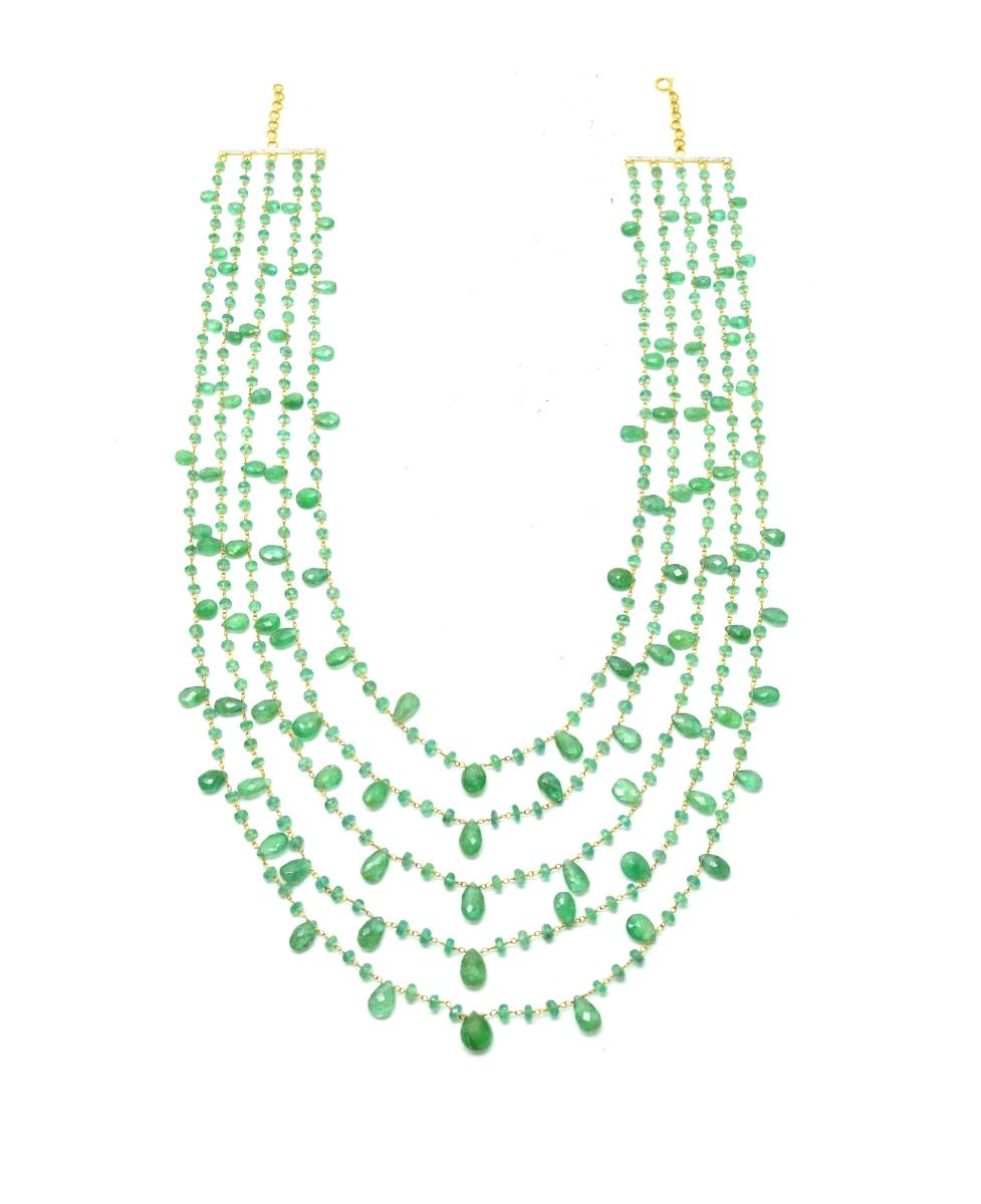 14k Solid Gold Necklace Studded With Natural Emerald Stone -3.50 - 4MM , SGGRC-172