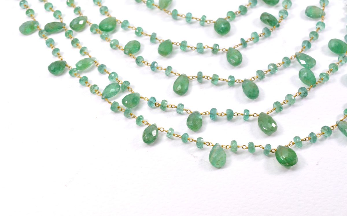 14k Solid Gold Necklace Studded With Natural Emerald Stone -3.50 - 4MM