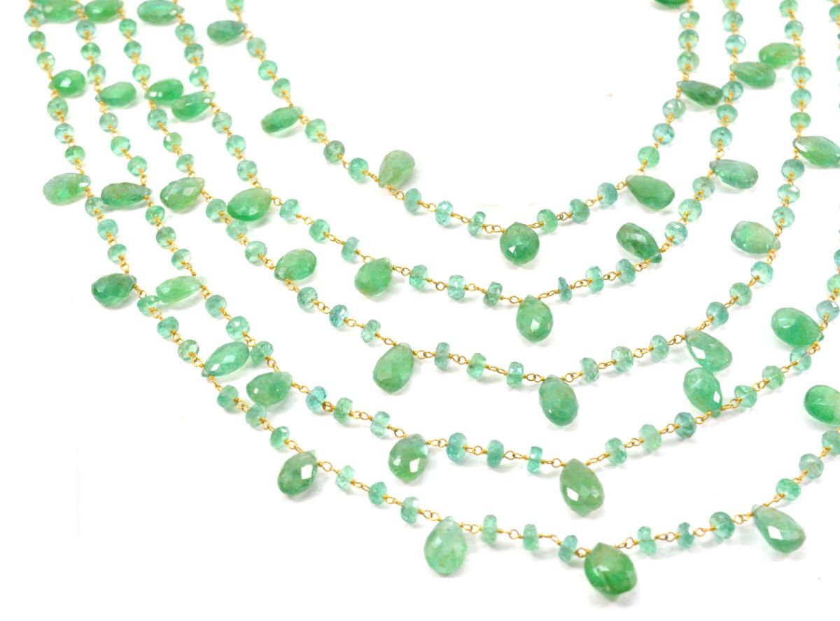 14k Solid Gold Necklace Studded With Natural Emerald Stone -3.50 - 4MM , SGGRC-172