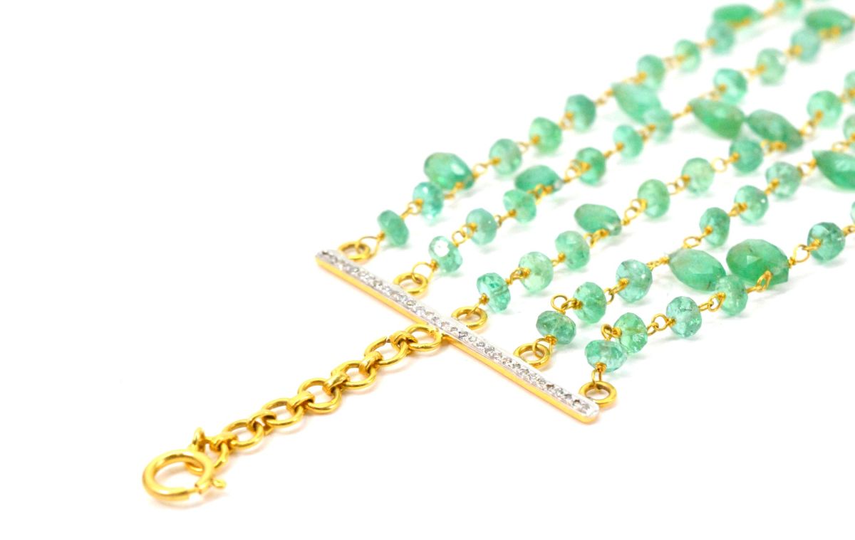 14k Solid Gold Necklace Studded With Natural Emerald Stone -3.50 - 4MM