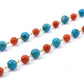 14k Solid Gold Necklace With Natural Coral and Turquoise Stone - 4 -4.5 MM, SGGRC-174