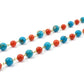 14k Solid Gold Necklace With Natural Coral and Turquoise Stone - 4 -4.5 MM, SGGRC-174