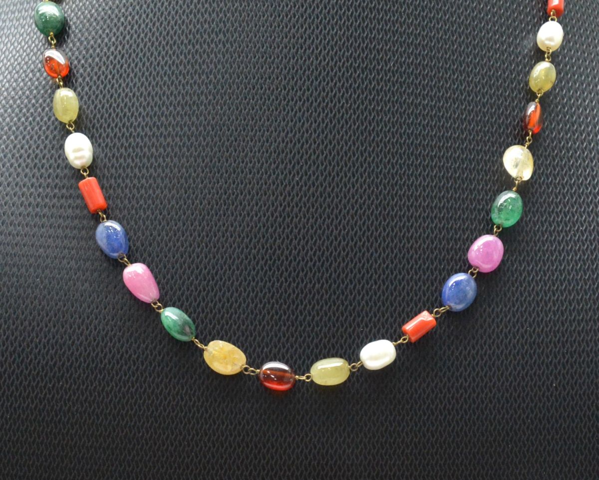 14k Solid Gold Necklace - Natural Multi Stones,  SGGRC-178