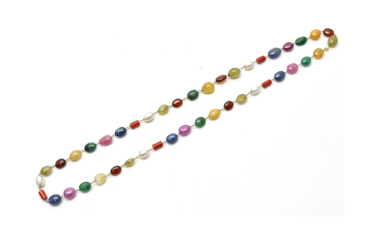 14k Solid Gold Necklace - Natural Multi Stones