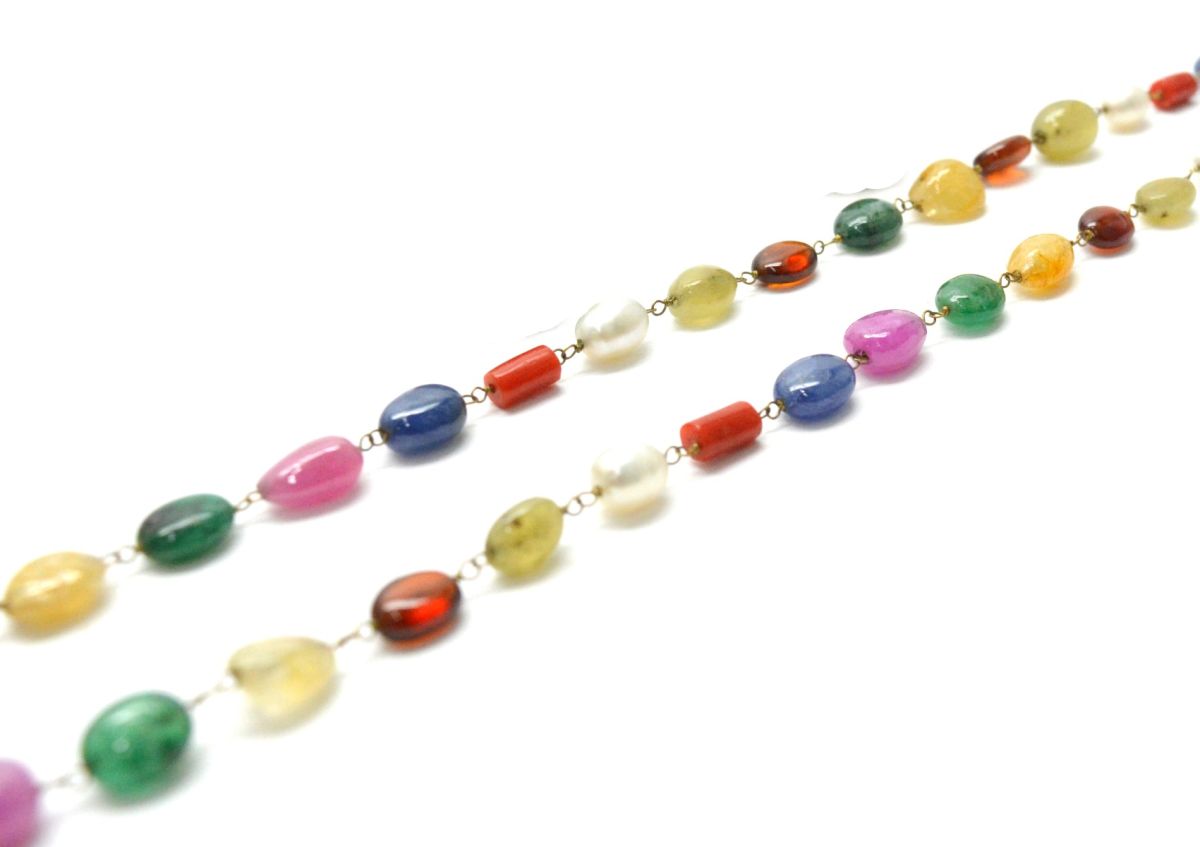 14k Solid Gold Necklace - Natural Multi Stones