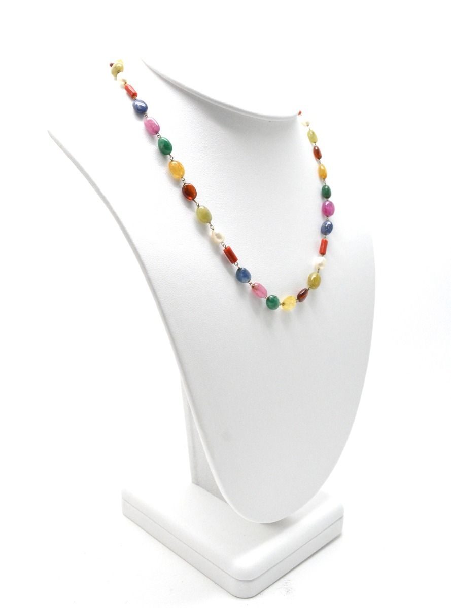 Impressive 14k Solid Gold Necklace With Multi Stone