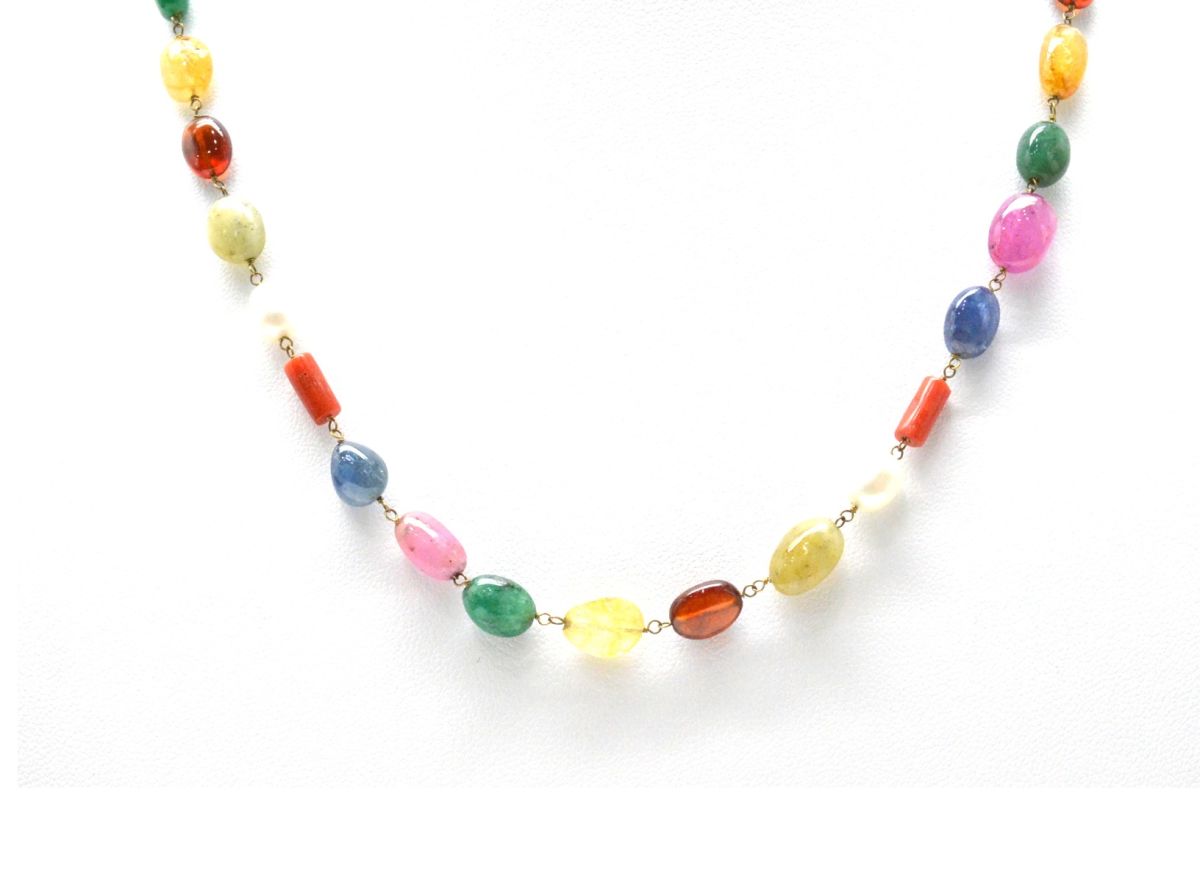 Impressive 14k Solid Gold Necklace With Multi Stone