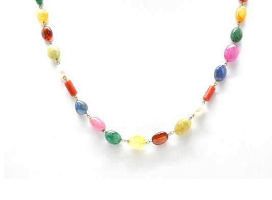 Impressive 14k Solid Gold Necklace With Multi Stone - view 3