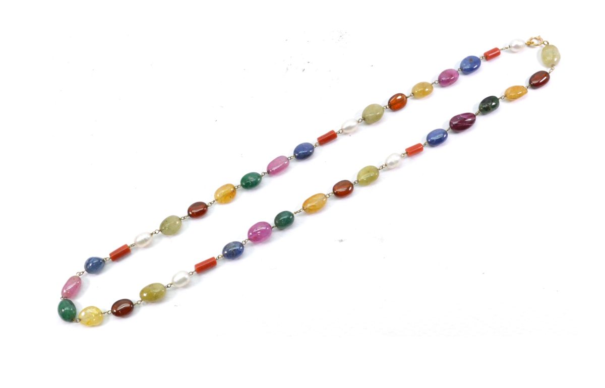 Impressive 14k Solid Gold Necklace With Multi Stone