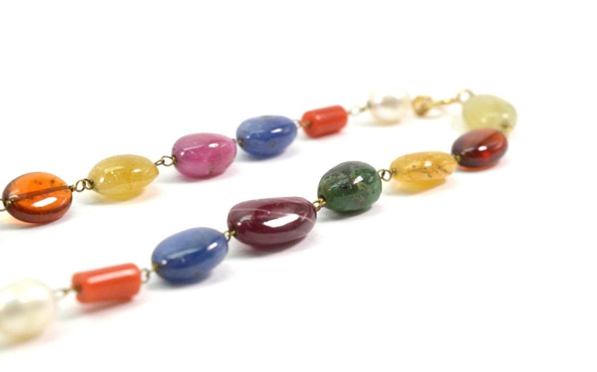 Impressive 14k Solid Gold Necklace With Multi Stone