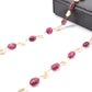 14k Solid Gold Necklace Studded With Natural Pearl And Rubelite Stone - 8X7 MM