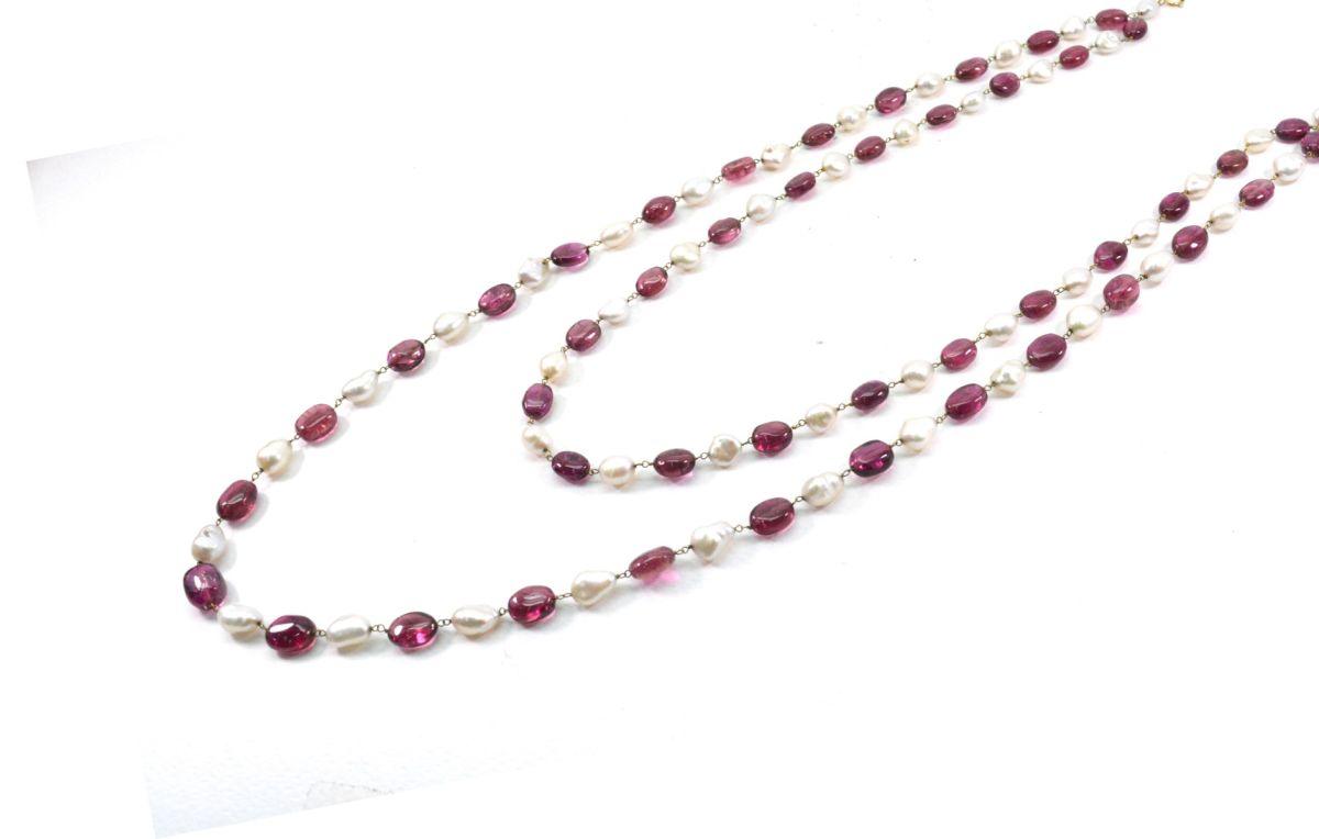 14k Solid Gold Necklace -  Natural Pearl And Rubelite, SGGRC-181