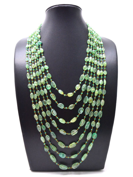 14k Solid Gold Necklace Studded With Emerald Stones , 12X10 - 15X10 MM