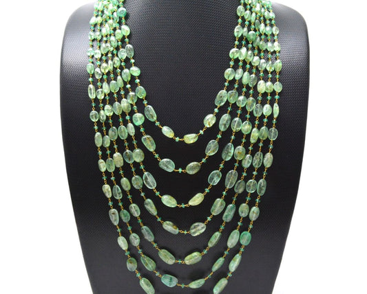 14k Solid Gold Necklace Studded With Emerald Stones , 12X10 - 15X10 MM - view 3