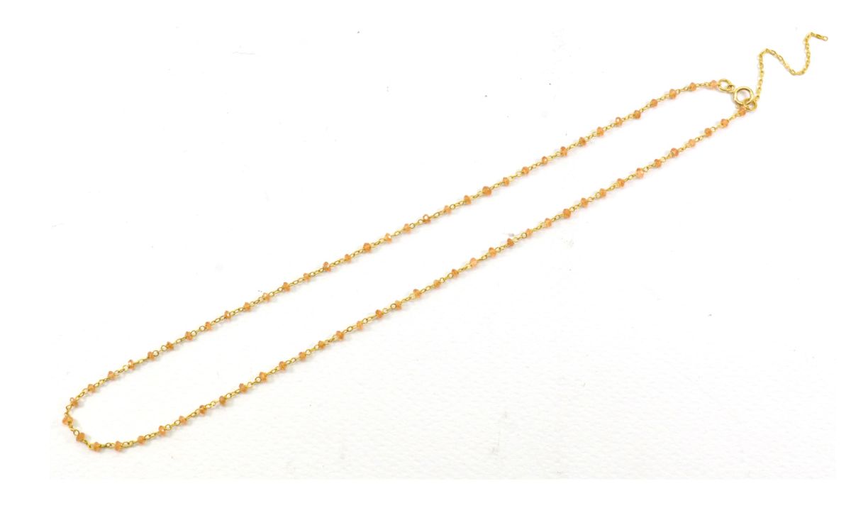 14k Solid Gold Necklace With Natural Orange Sapphire Stone, 2mm -  SGGRC-184