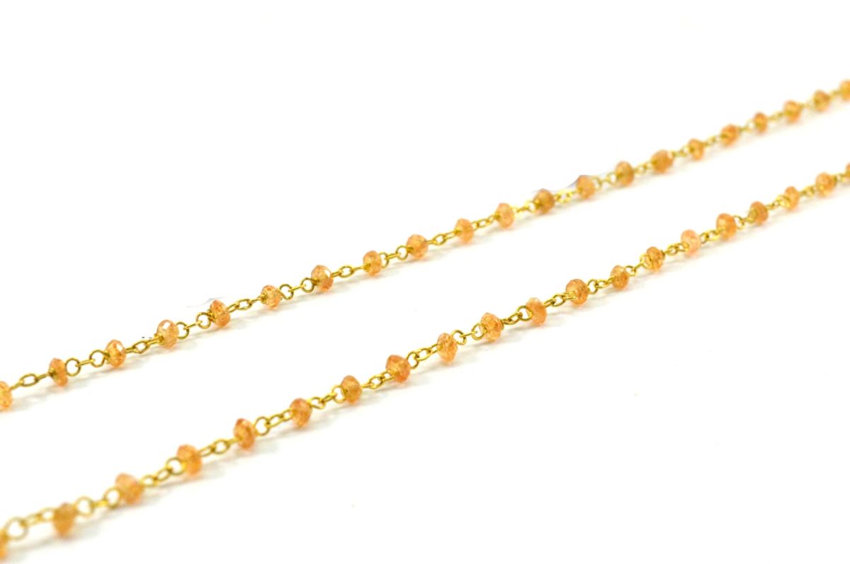 14k Solid Gold Necklace With Natural Orange Sapphire Stone, 2mm -  SGGRC-184