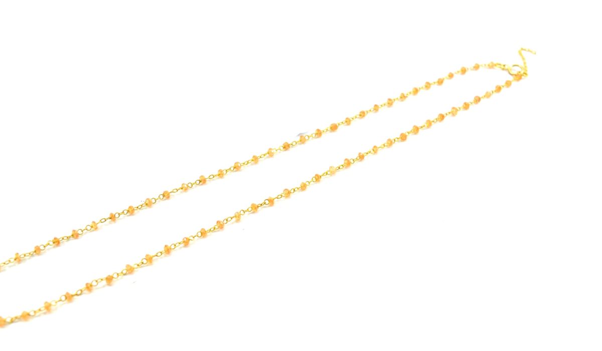 14k Solid Gold Necklace With Natural Orange Sapphire Stone, 2mm -  SGGRC-184