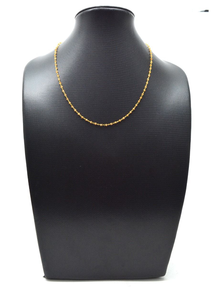 14k Solid Yellow Gold Necklace - Natural Orange Sapphire, 2mm