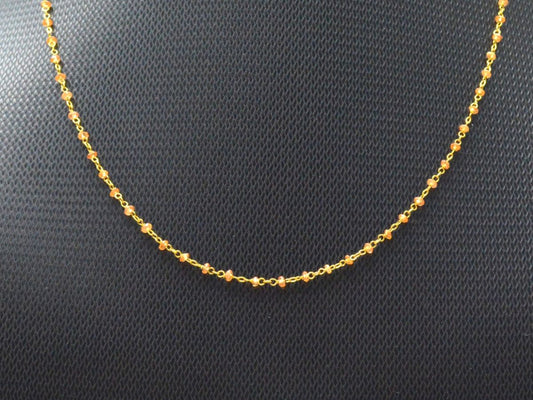 14k Solid Yellow Gold Necklace - Natural Orange Sapphire, 2mm - view 3