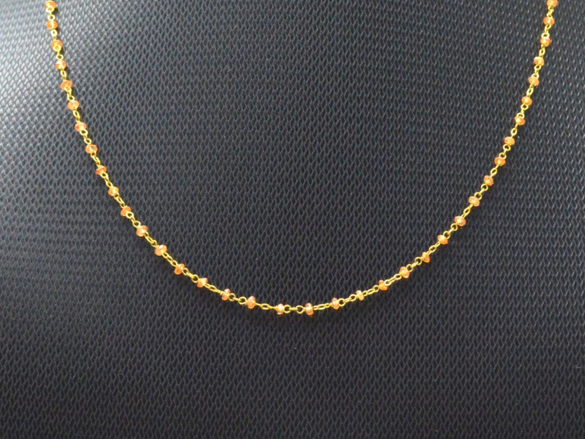 14k Solid Yellow Gold Necklace - Natural Orange Sapphire, 2mm - SGGRC-185