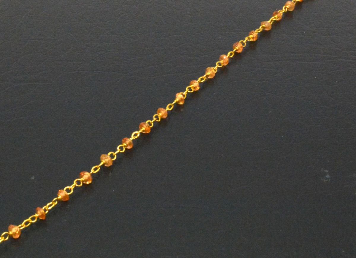 14k Solid Yellow Gold Necklace - Natural Orange Sapphire, 2mm