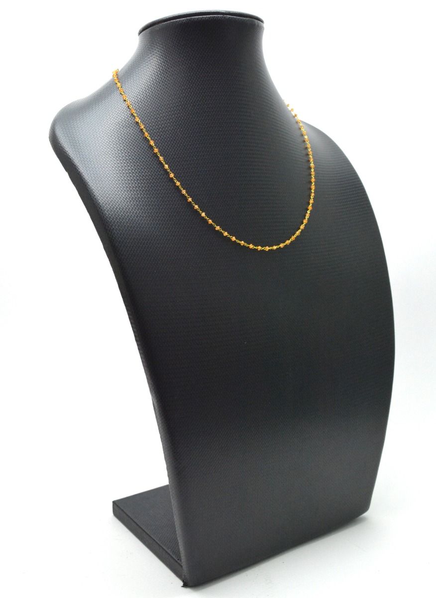 14k Solid Gold Necklace Studded With Orange Sapphire Stone - 2MM