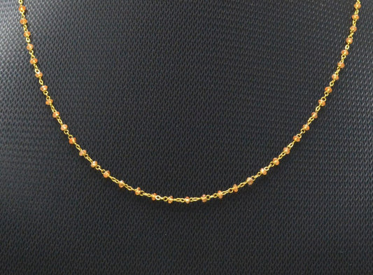 14k Solid Gold Necklace Studded With Orange Sapphire Stone - 2MM - view 3