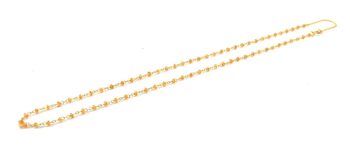 14k Solid Gold Necklace Studded With Orange Sapphire Stone - 2MM, SGGRC-187