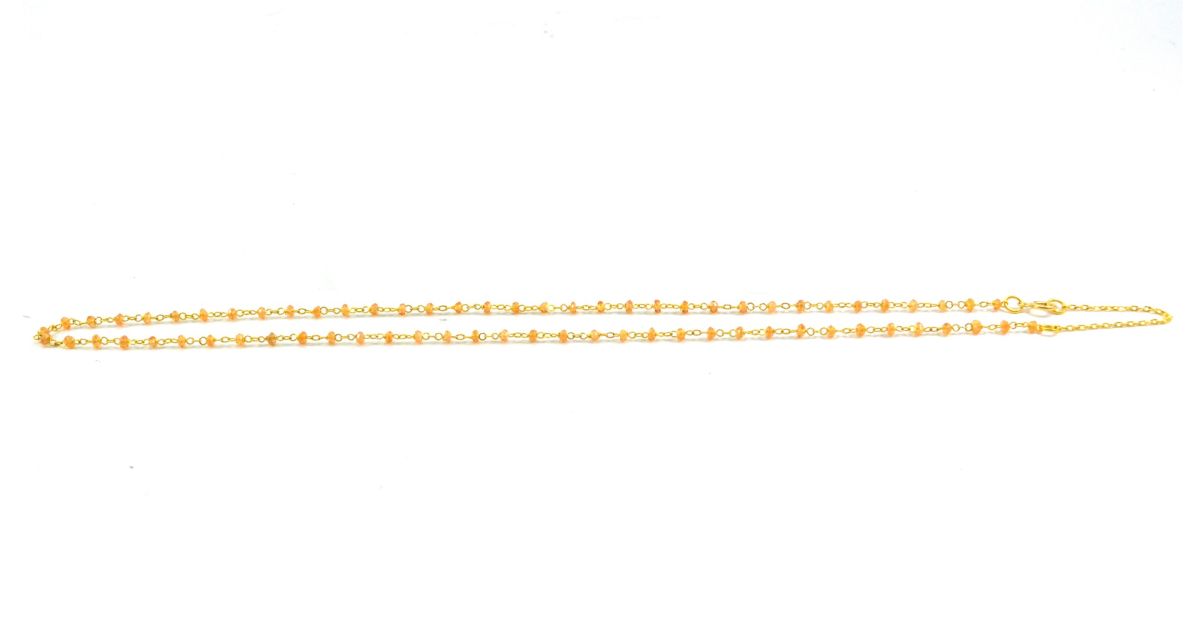 14k Solid Gold Necklace Studded With Orange Sapphire Stone - 2MM, SGGRC-187