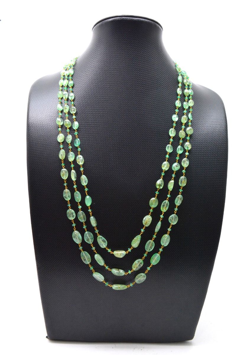 14k Solid Gold Necklace With Natural Emerald Stone - Oval-7.00x5.50mm ,Roundel-3.00mm SGGRC-189