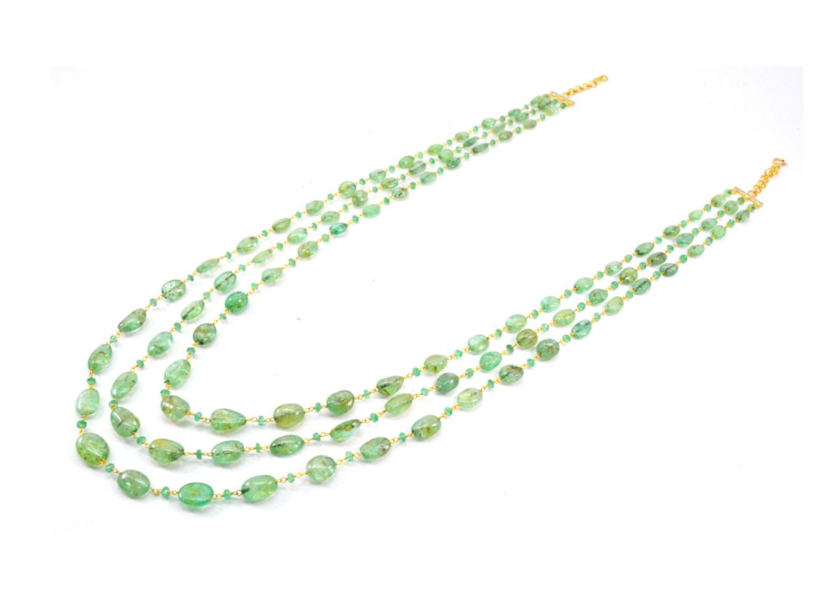 14k Solid Gold Necklace With Natural Emerald Stone - Oval-7.00x5.50mm ,Roundel-3.00mm