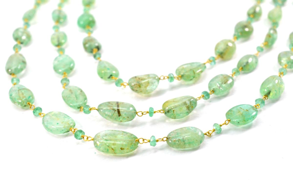 14k Solid Gold Necklace With Natural Emerald Stone - Oval-7.00x5.50mm ,Roundel-3.00mm