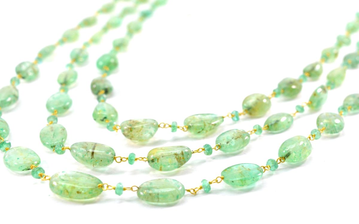 14k Solid Gold Necklace With Natural Emerald Stone - Oval-7.00x5.50mm ,Roundel-3.00mm SGGRC-189