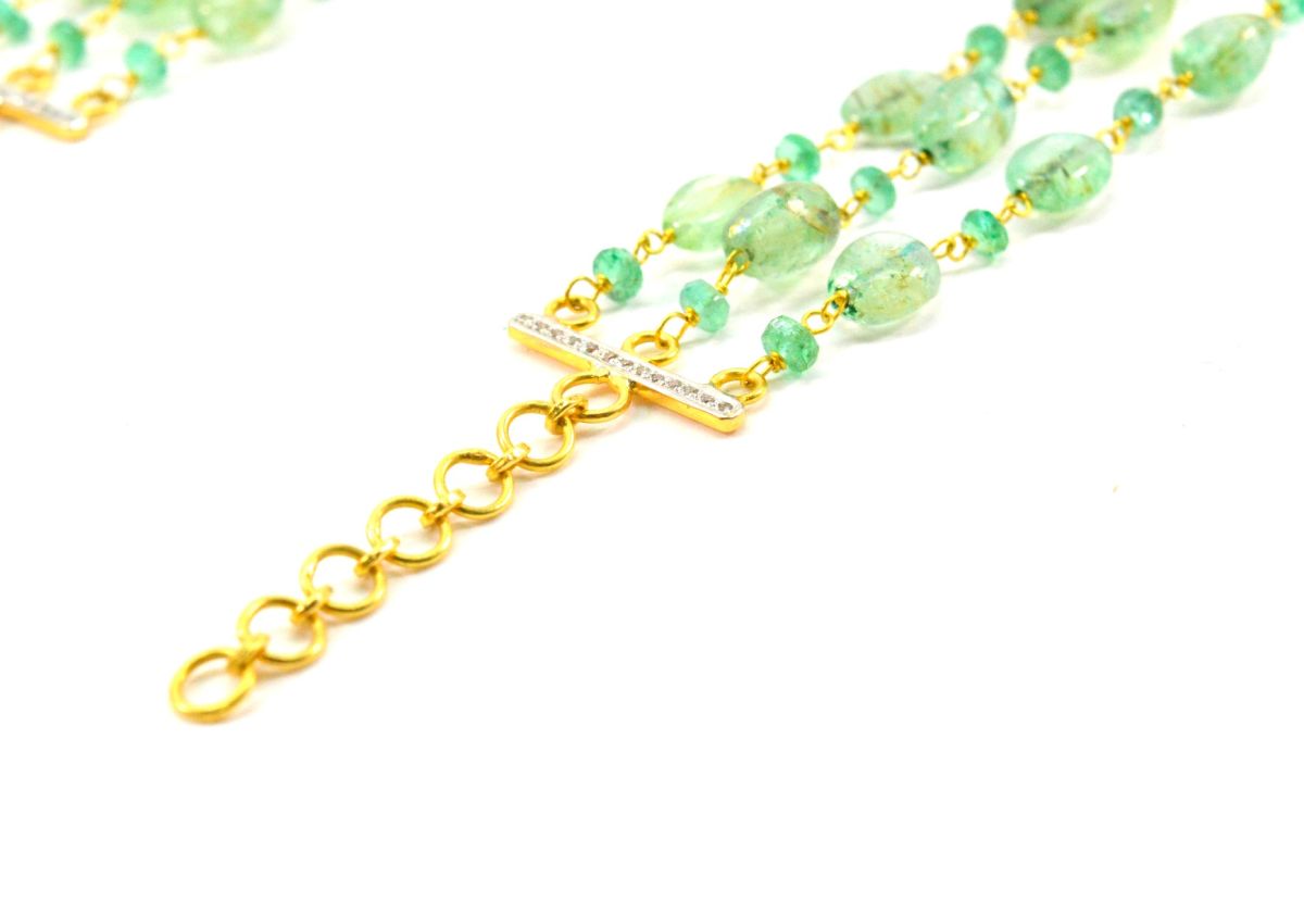 14k Solid Gold Necklace With Natural Emerald Stone - Oval-7.00x5.50mm ,Roundel-3.00mm SGGRC-189