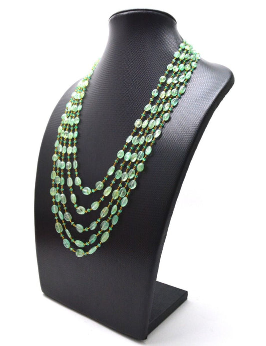 14k Solid Gold Necklace -  Natural Emerald Stones , SGGRC-190