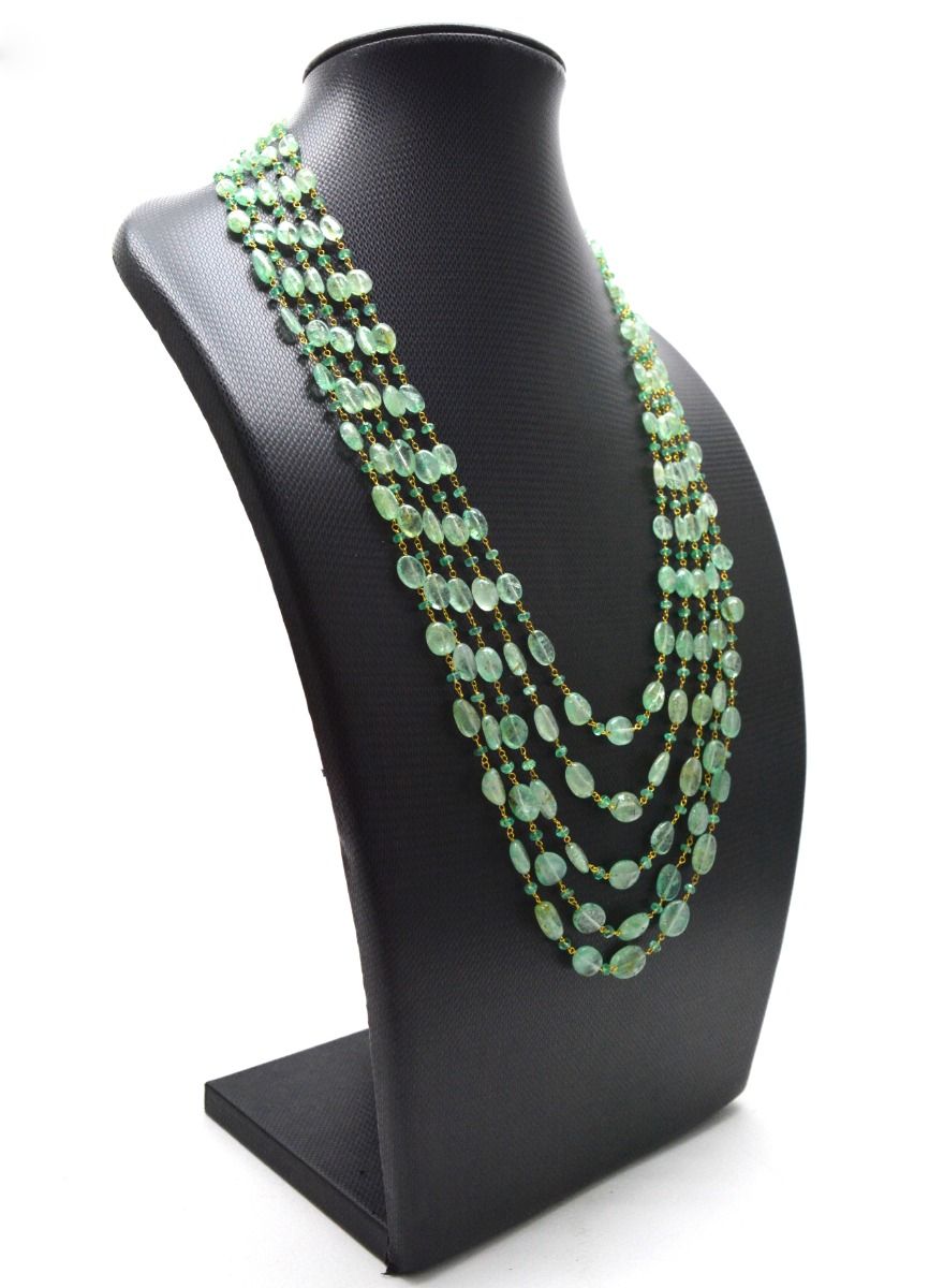 14k Solid Gold Necklace - Natural Emerald Stones