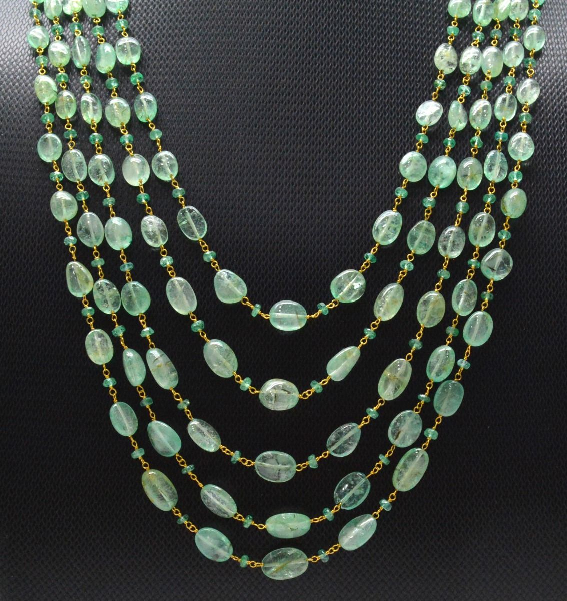 14k Solid Gold Necklace - Natural Emerald Stones
