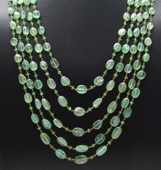 14k Solid Gold Necklace - Natural Emerald Stones - view 3