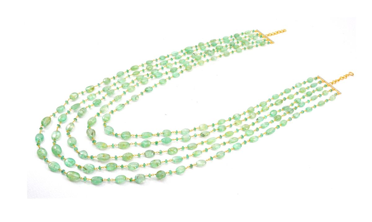 14k Solid Gold Necklace - Natural Emerald Stones