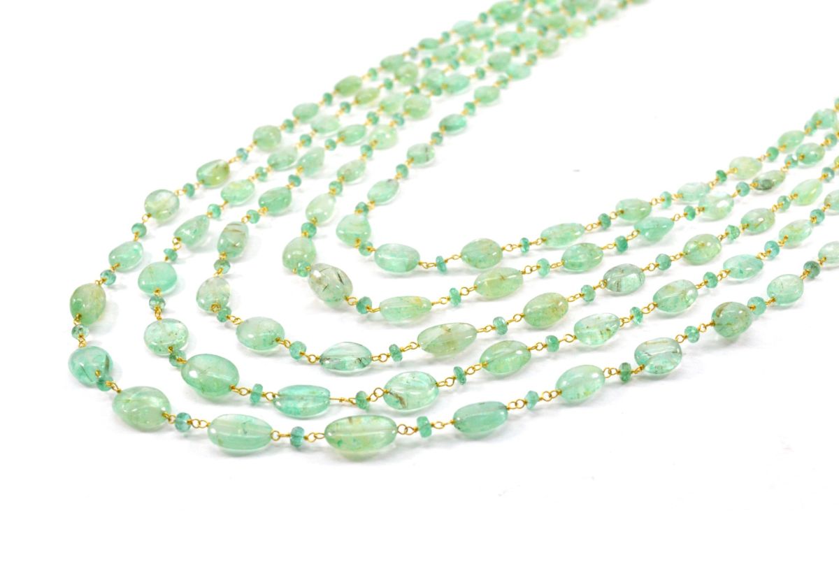 14k Solid Gold Necklace - Natural Emerald Stones