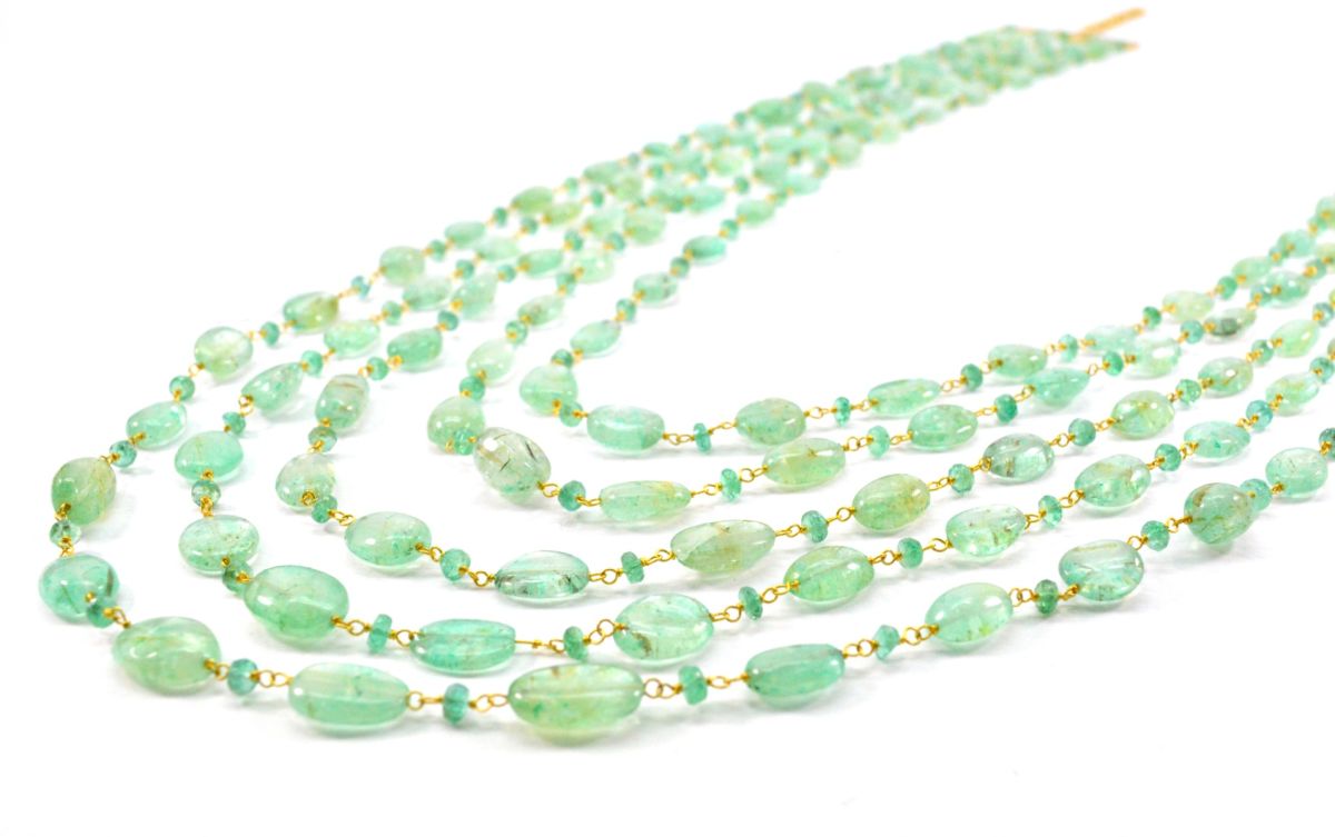 14k Solid Gold Necklace -  Natural Emerald Stones , SGGRC-190