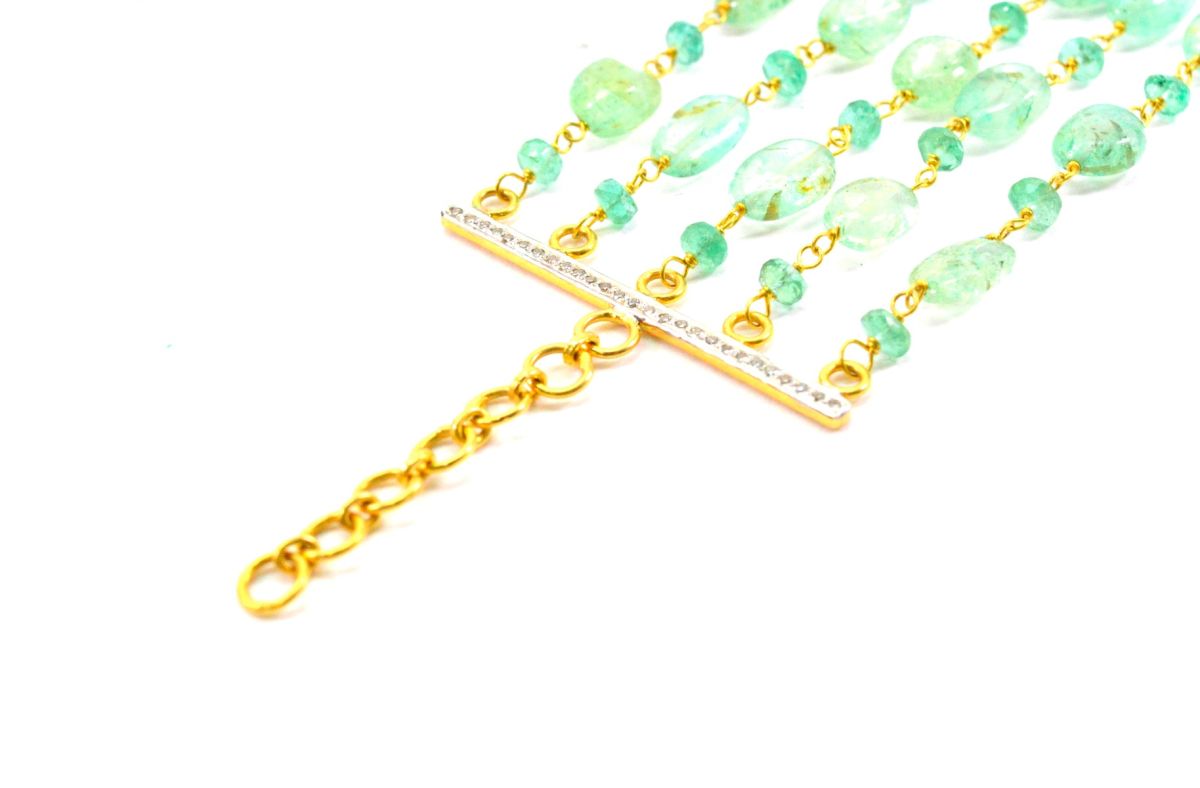 14k Solid Gold Necklace - Natural Emerald Stones