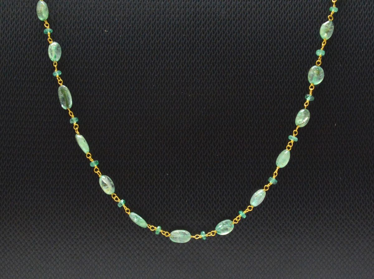 14k Solid Gold Necklace Studded With Natural Emerald Stone - 6.00x4.50mm, SGGRC-191