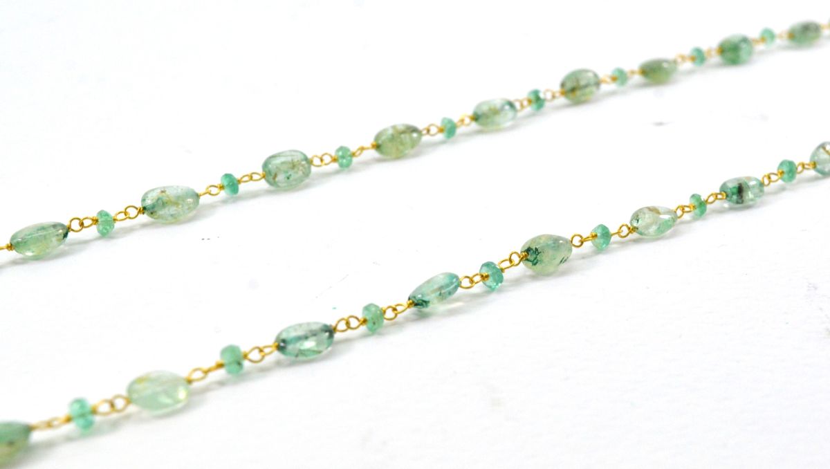 14k Solid Gold Necklace Studded With Natural Emerald Stone - 6.00x4.50mm, SGGRC-191