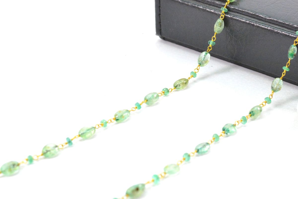 14k Solid Gold Necklace Studded With Natural Emerald Stone - 6.00x4.50mm