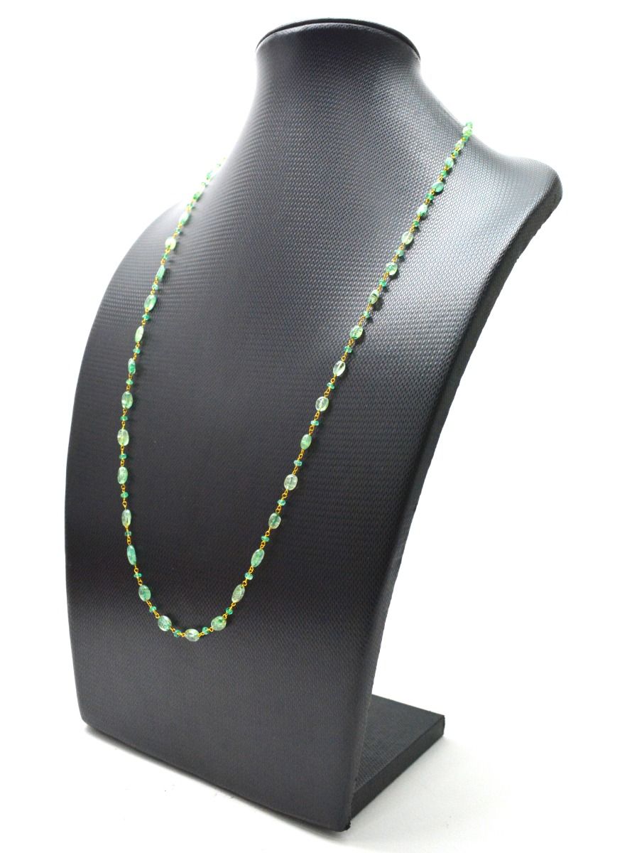 14k Solid Gold Necklace Studded With Natural Pearl And Rubelite Stone - 8X7 MM